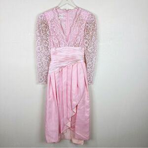 Lillie Ruben Pink Sequin Lace Pleated 80s Evening Dress Long Sleeve 4